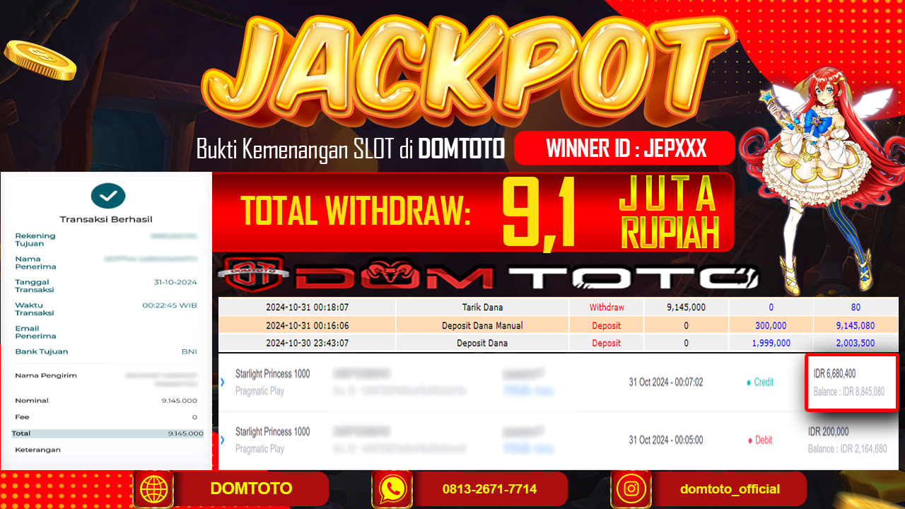 JACKPOT SLOT STARLIGHT PRINCESS 1000 30 OKTOBER 2024